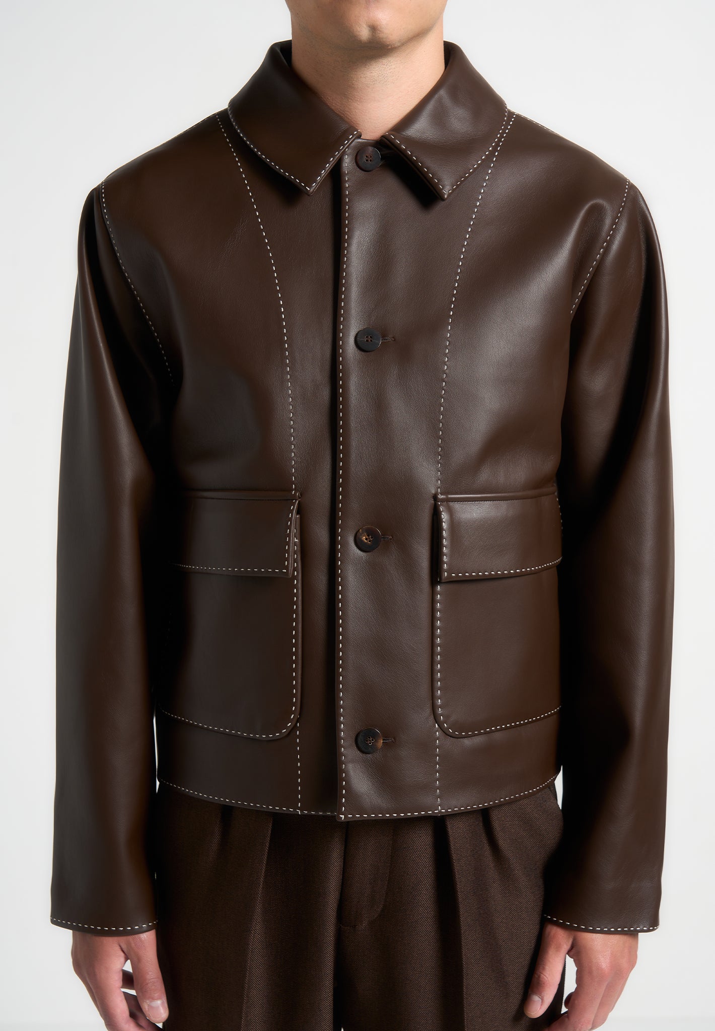 vegan-leather-contrast-stitch-jacket-brown