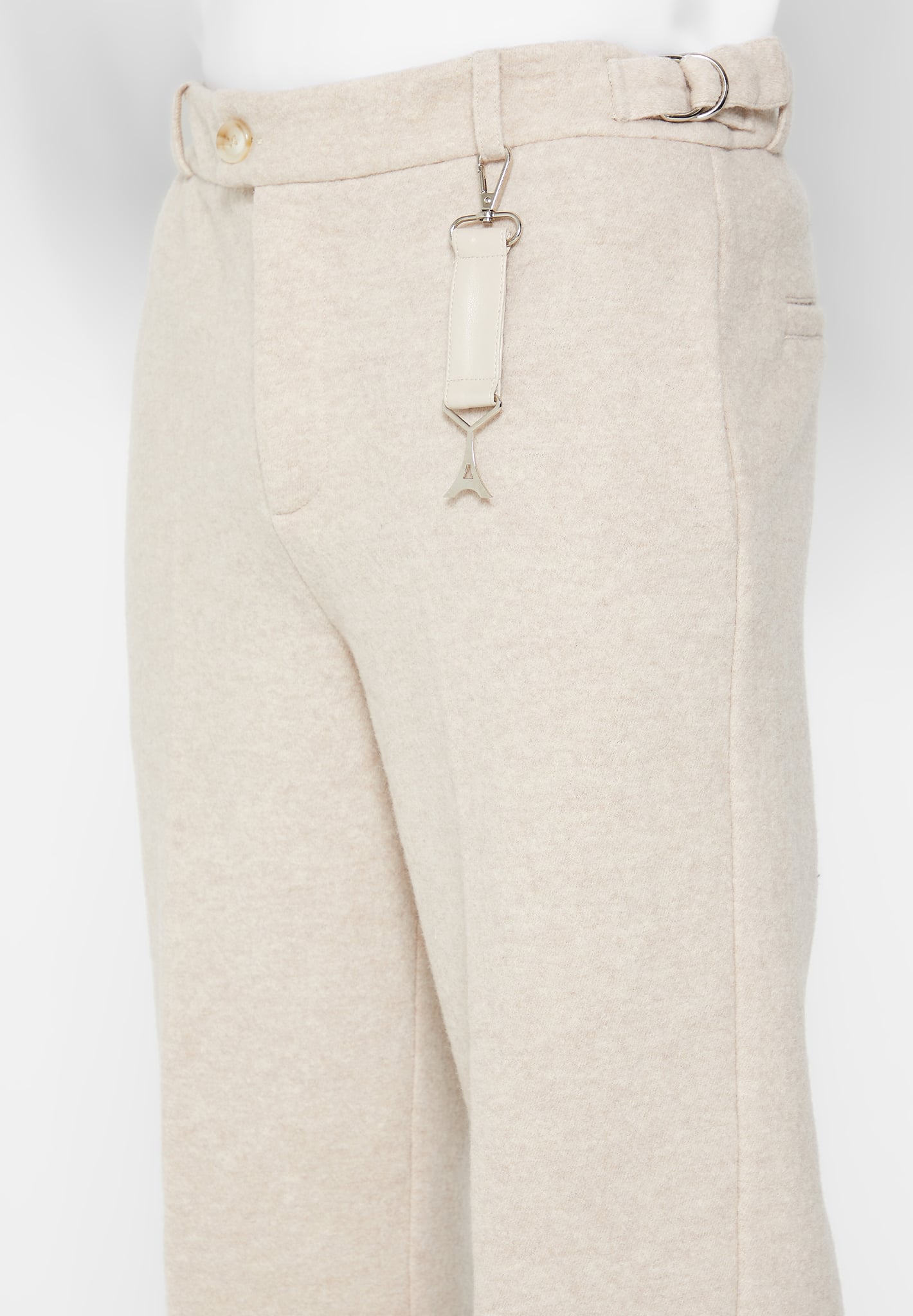 Wool Blend Marl Belted Trousers - Light Grey