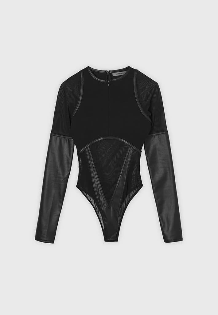 High Leg Effect Vegan Leather Bodysuit - Black | Manière De Voir