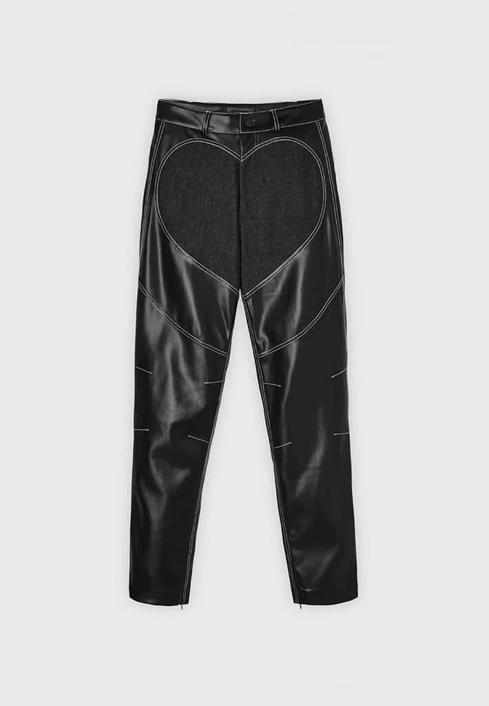 Heart Vegan Leather and Denim Trousers - Black | Manière De Voir