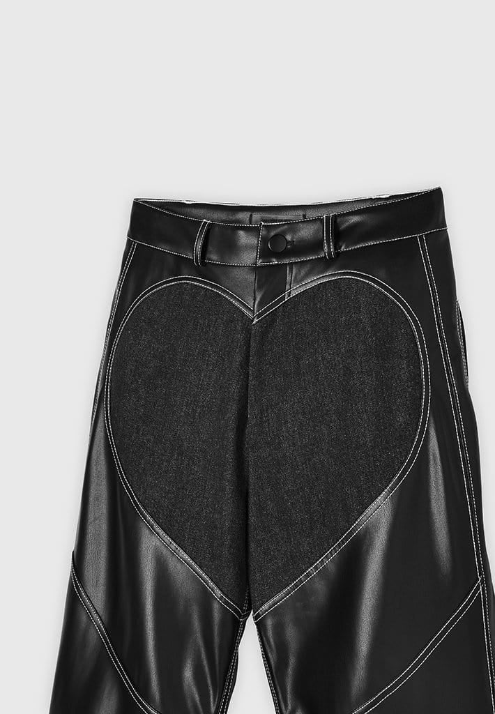 Heart Vegan Leather and Denim Trousers - Black | Manière De Voir