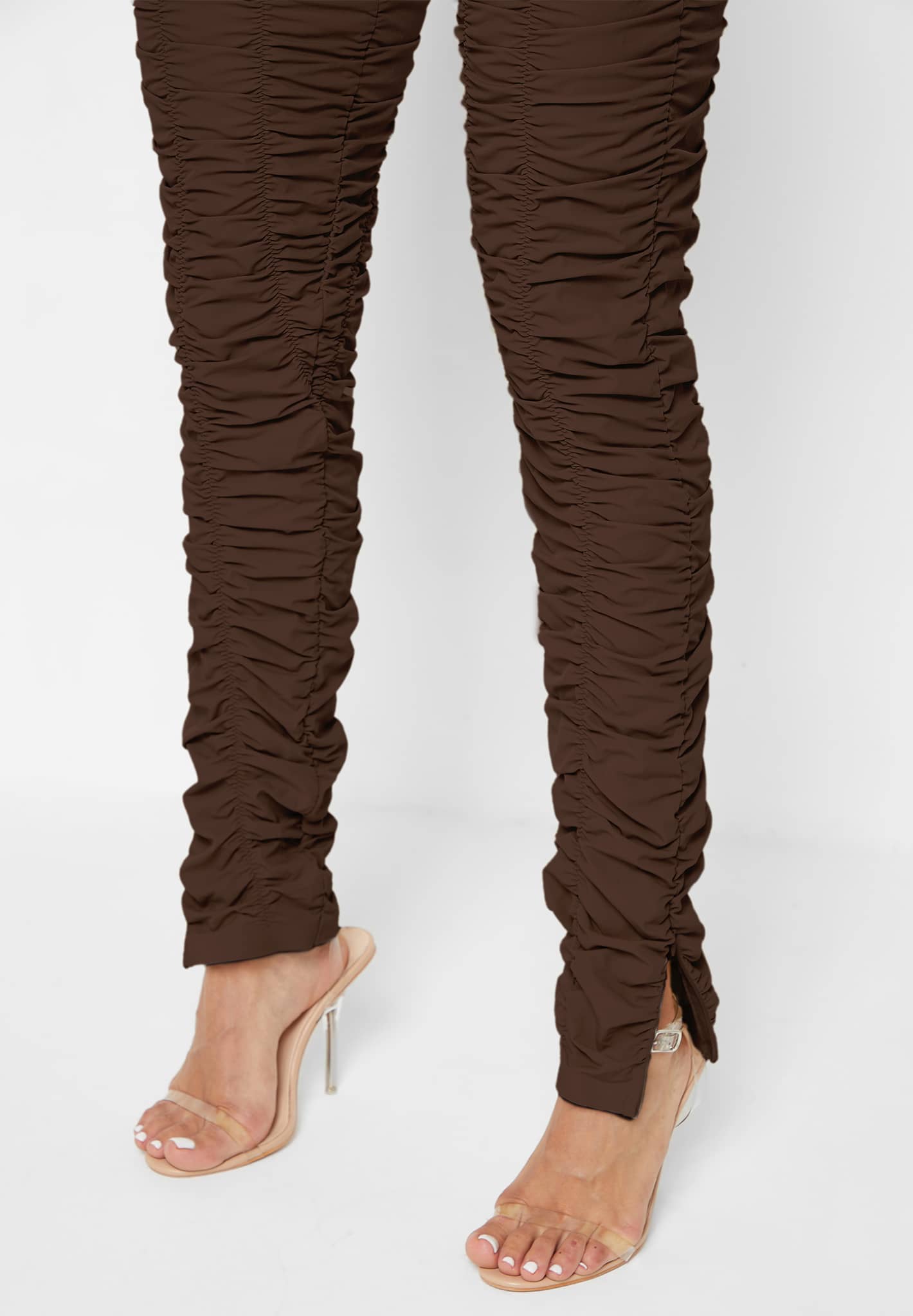 Ruched High Waisted Leggings - Brown | Manière De Voir