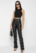 tacked-vegan-leather-flared-trousers-black