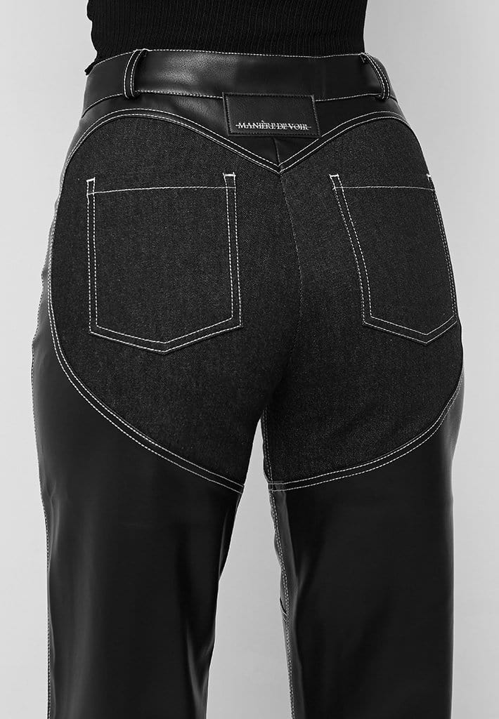 Heart Vegan Leather and Denim Trousers - Black | Manière De Voir