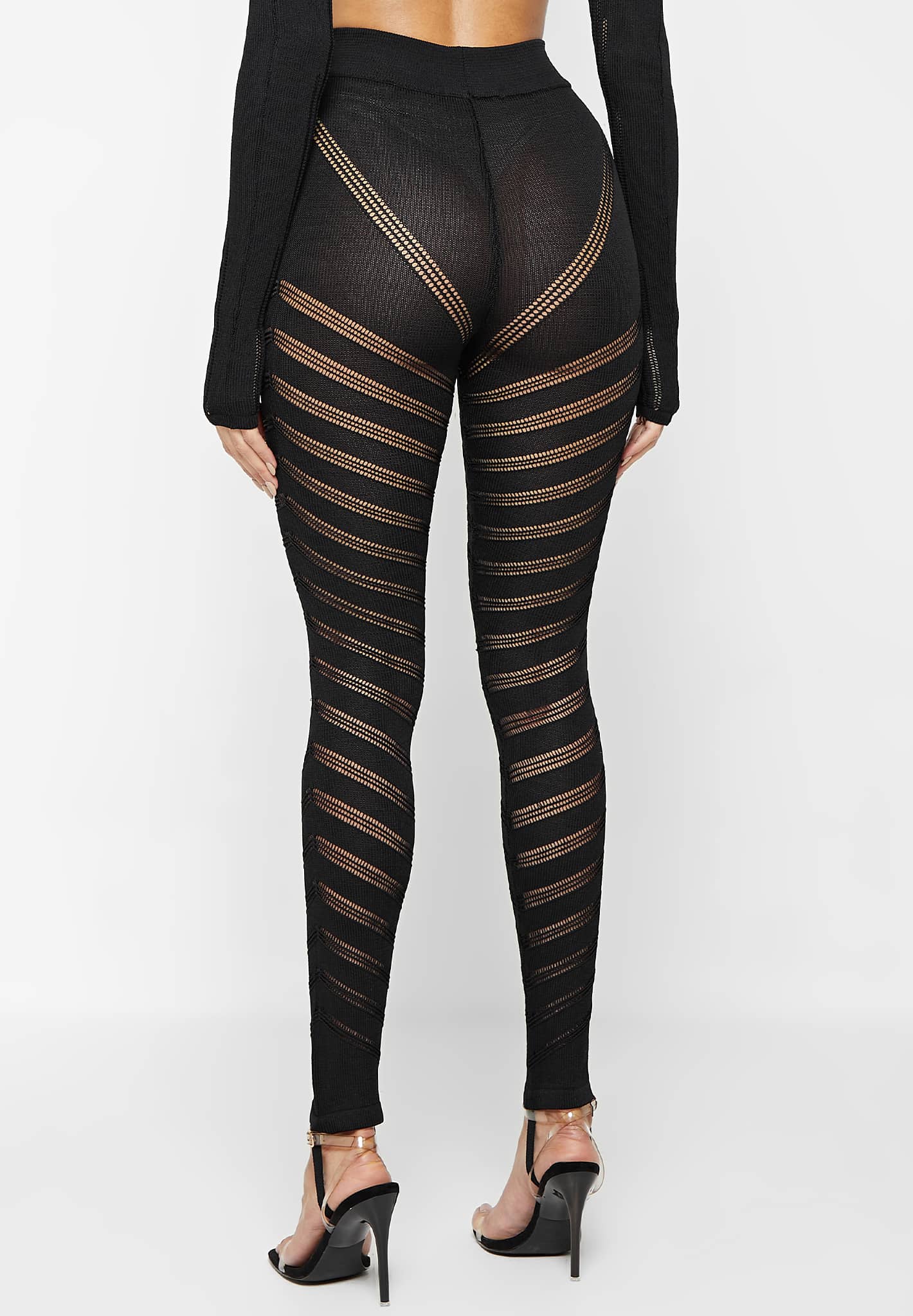 Buy Black knitted fabric leggings with strips: leggings, black color,  knitted fabric, casual style, buy in VOVK online store for 690 UAH.