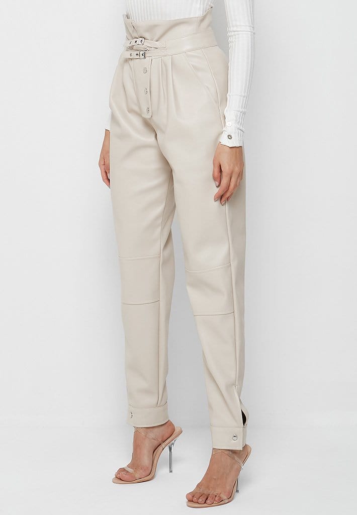 Natalie HIGH WAIST LEATHER TROUSER  OPTICAL WHITE  SKIIM Paris