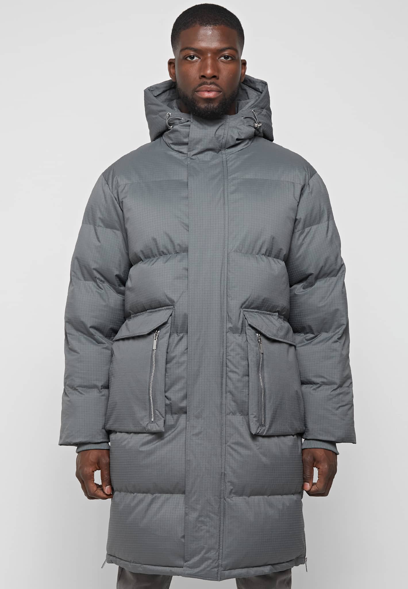 Grey longline puffer on sale jacket