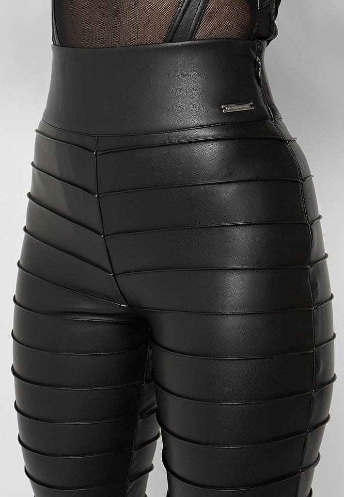 Ribbed Vegan Leather Leggings Black Manière De Voir 7074