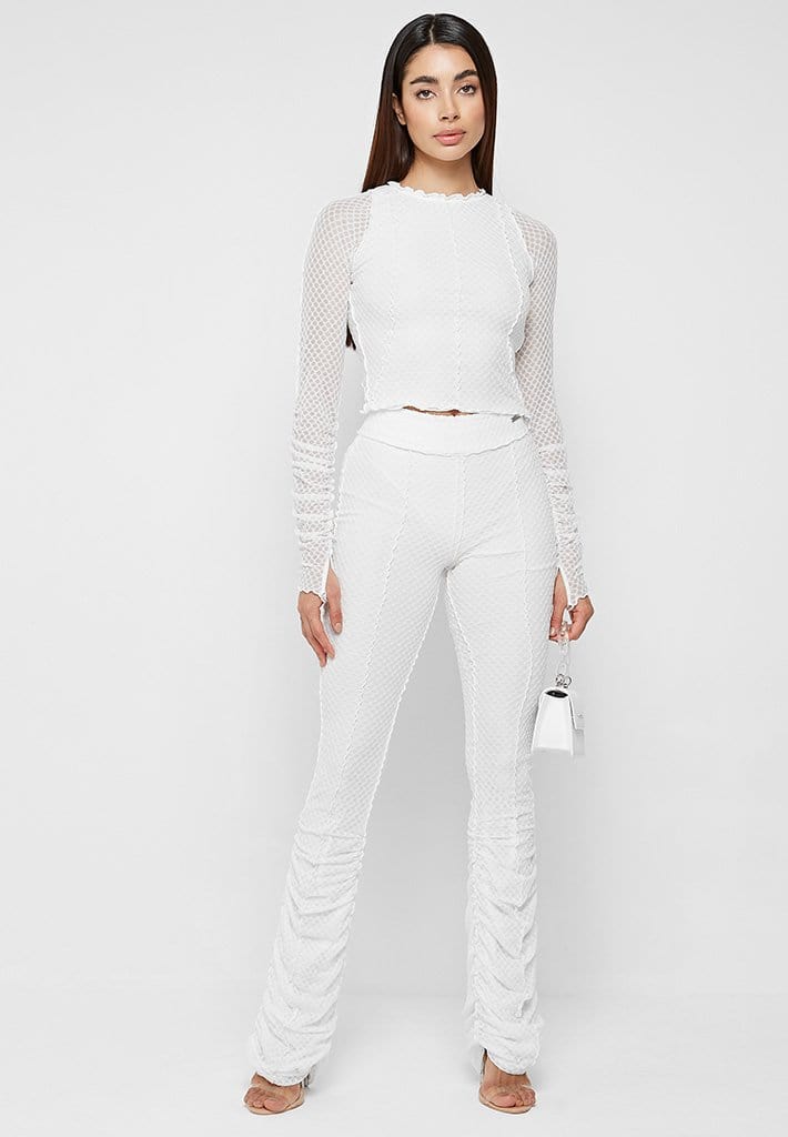 White Burnout Mesh High Waist Flared Trousers  PrettyLittleThing