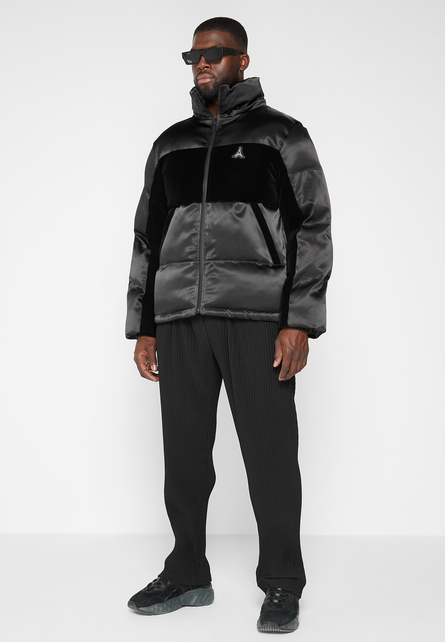 Satin and Velvet Puffer Jacket - Black | Manière De Voir