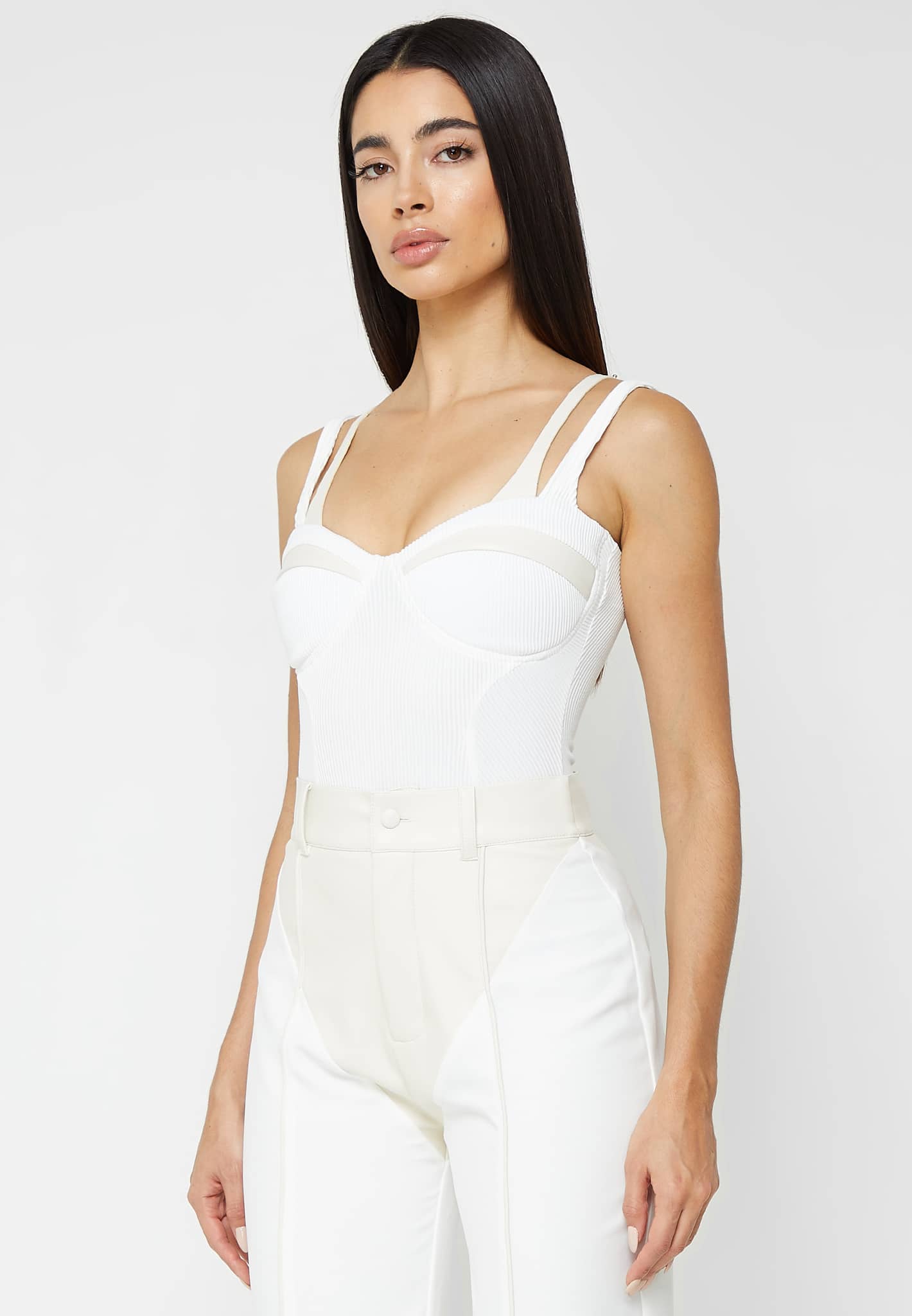 Twin Strap Ribbed Bodysuit - Off White