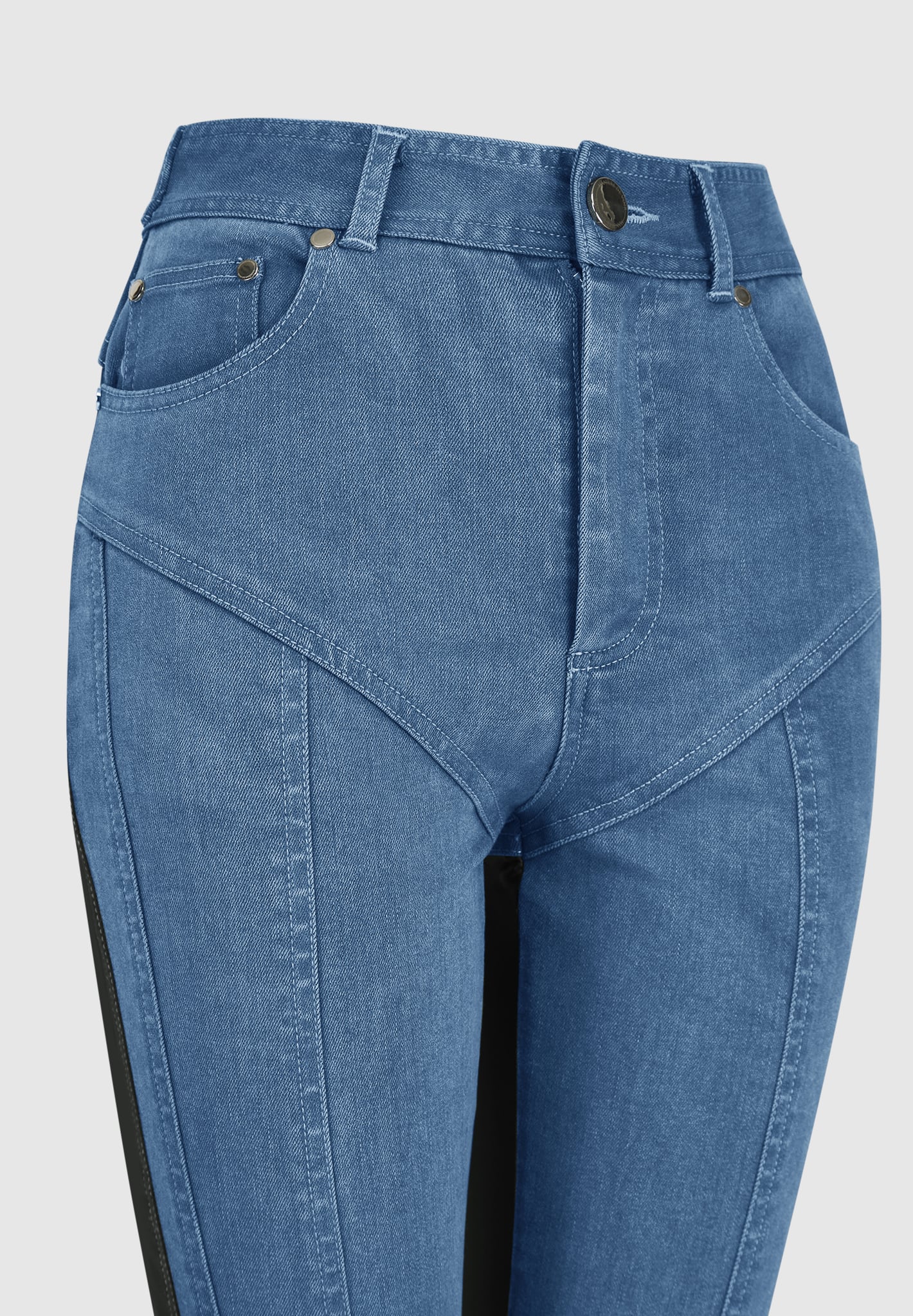 Vegan Leather Contour Skinny Jeans - Blue
